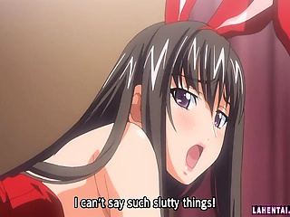Hentai babe in bunnygirl costume rides hard cock