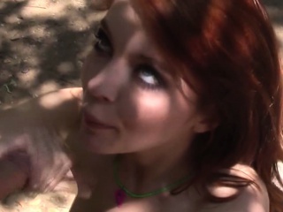 Redhead ginger hottie loving outdoor sex