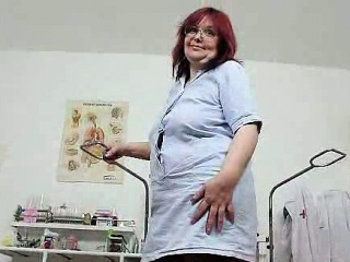 Redhead natural breasts milf stretches her hairy pussy