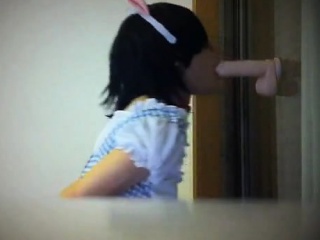 Blindfolded gags that were Japanese on dildo