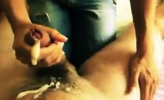 Strong hand makes an uncut dick cum