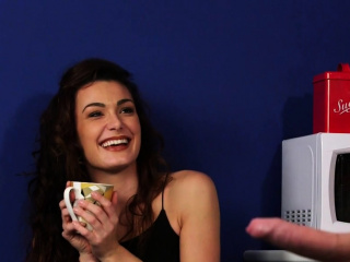 Young UK beauty helps guy to jerk off