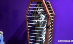 Twink in cage poked into masturbation