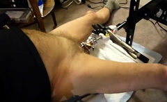 Fuck Machine Sounding My Cock In Chastity Cage