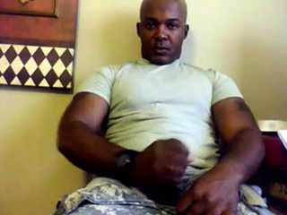 Beefy Black Soldier Jerks Off & Cums