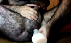 Hairy guy and his dildo