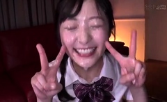 Japanese cutie takes bukkake facial