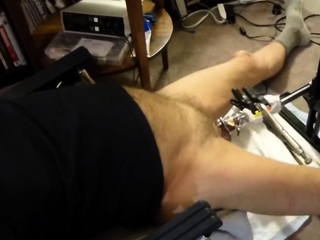 Fuck machine sounding my cock in chastity cage