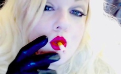 Slutty Blonde Smoking In Gloves