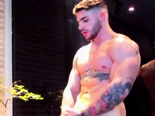 Jock gay muscle hunk jerking off