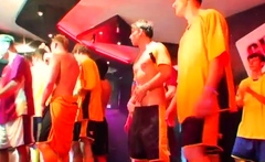 Heavy gay sex party with a lot of guys beneath the showers