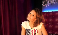 Russian amateur brunette babe on webcam talking with fans