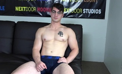 Amateur athletic stud with glasses jerks