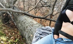 Solo female masturbates outdoors near the road