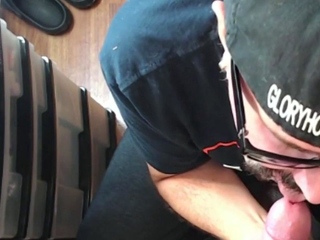 Cumloving Moustache gives blowjob
