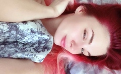 Sexy amateur redhead teen double dildo action