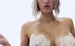 Blonde Chikita shows off her big boobs and bush