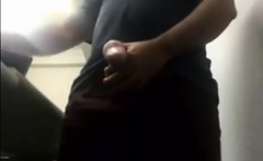 Brazilian Daddy Strokes His Big Uncut Cock at Work