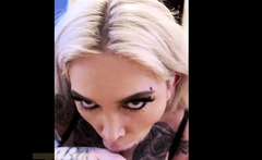 Blonde Tattooed Babe with Giant Tits Gets Lost In The Snow